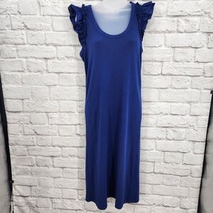 The Nines by Hatch Royal Blue Ribbed Ruffle Detail Sleeve Maternity Dress Large